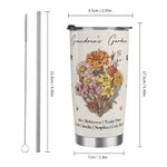 Personalised Birth Flower Bouquet 20oz Food-grade Stainless Steel Tumbler with Name and Straw Mother's Day Birthday Gift for Grandma Mom
