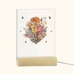 Gepersonaliseerd geboorte boeket LED nachtlampje met houten basis oma's tuin thema thuis decoratie verjaardagscadeau voor familie