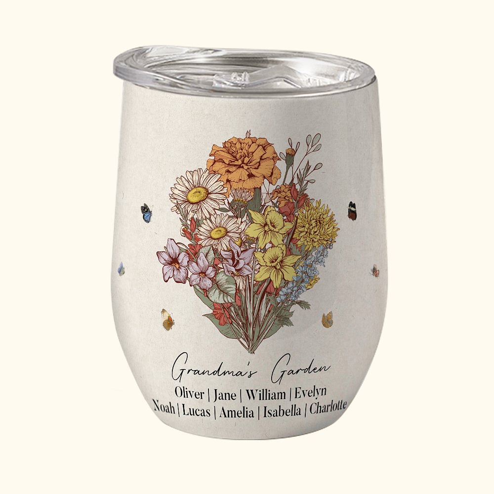 Gobelet Personnalisé avec Bouquet de Fleurs de Naissance Bouteille Isolante Thème Jardin Cadeau Anniversaire pour Maman Grand-Mère