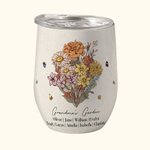 Personalised Birth Flower Bouquet 12oz Insulated Wine Tumbler Garden Theme Coffee Cup Birthday Family Gift for Mom Grandma