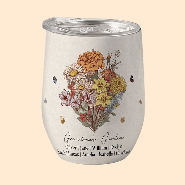 Birth Flower Bouquet 12oz Insulated Wine Tumbler