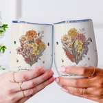 Personalised Birth Flower Bouquet 12oz Insulated Wine Tumbler Garden Theme Coffee Cup Birthday Family Gift for Mom Grandma