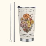 Personalised Birth Flower Bouquet 20oz Food-grade Stainless Steel Tumbler with Name and Straw Mother's Day Birthday Gift for Grandma Mom