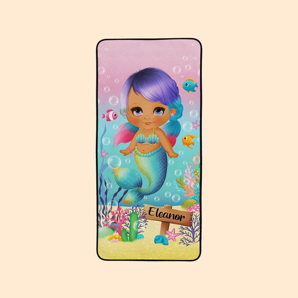 Personalized Mermaid Marine Absorbent Soft Coral Velvet Bath Towel with Name Summer Party Accessory Gift for Girl