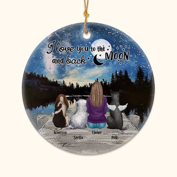 Personalized I Love You to the Moon and Back Round Ceramic Ornament with Night Starry Sky Background Christmas Birthday Gift for Dog Lover