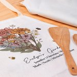 Delantal de cocina personalizado con flores de nacimiento, bolsillo y nombre Tema de jardín Menaje de cocina Regalo de inauguración de la casa Regalo 