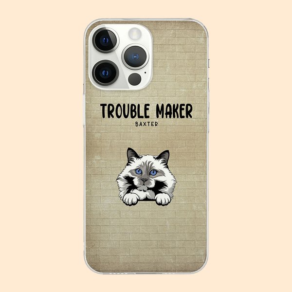 Henkilökohtainen Trouble Maker Pet Theme TPU Slim Phone Case nimi ja Wall Tile tausta lahja Dog Cat Loverille