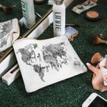 Trousse de Maquillage Personnalisée avec Nom sur Carte du Monde Cadeau d'Anniversaire de Fin d'Études pour Femme