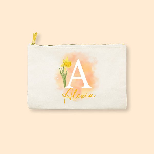 Personalisierte Geburt Blume Kosmetiktasche mit Namen & Initial Geburtstag Muttertag Hochzeit Geschenk für Frauen
