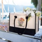 Henkilökohtainen Syntymä Kukkakimppu Canvas Beach Kangas Kangaskassi nimi Äitienpäivä Syntymäpäivä lahja hänelle