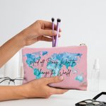 Trousse de Maquillage Personnalisée avec Nom sur Carte du Monde Cadeau d'Anniversaire de Fin d'Études pour Femme