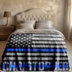 Couverture en Flanelle Personnalisée avec Texte et Drapeau Américain Cadeau pour Officier Police Gendarmerie