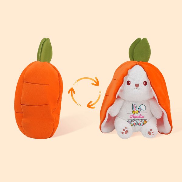 Personalized Creative Carrot Bunny Reversible Plush Doll with Zipper and Name Easter Decor Birthday Gift for Kid