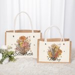 Bolsa de yute personalizada con nombre y acuarela de nacimiento Ramo de flores Accesorio de viaje de gran capacidad Regalo de cumpleaños del Día de la