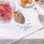 Personalized Retro Birth Flower Bouquet Waffle Cotton Tea Towel with Name Garden Theme Kitchen Decoration Housewarming Family Gift for Mom Grandma