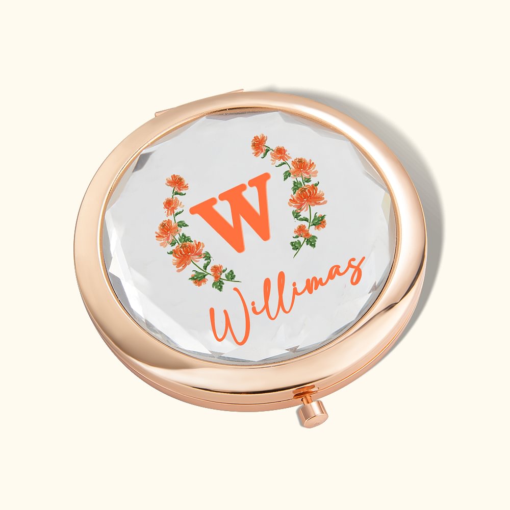Miroir de Maquillage Plié Personnalisé avec Nom et Fleur de Naissance Cadeau Mariage Anniversaire pour Femme