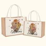 Bolsa de yute personalizada con nombre y acuarela de nacimiento Ramo de flores Accesorio de viaje de gran capacidad Regalo de cumpleaños del Día de la