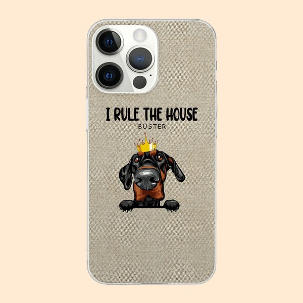 Henkilökohtainen I Rule The House Pet Theme TPU Slim Puhelin Asia nimi ja Crown lahja Dog Cat Loverille