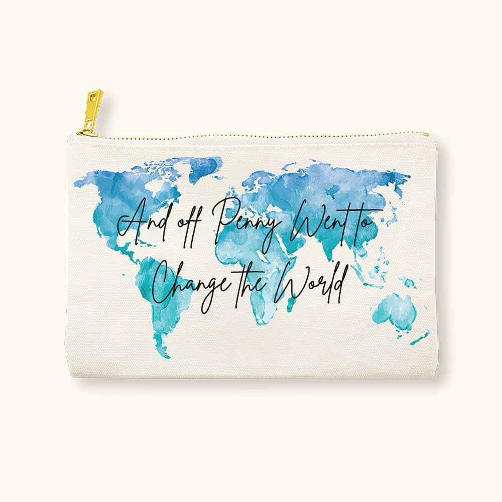 Trousse de Maquillage Personnalisée avec Nom sur Carte du Monde Cadeau d'Anniversaire de Fin d'Études pour Femme