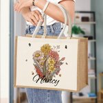 Bolsa de yute personalizada con nombre y acuarela de nacimiento Ramo de flores Accesorio de viaje de gran capacidad Regalo de cumpleaños del Día de la
