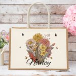 Bolsa de yute personalizada con nombre y acuarela de nacimiento Ramo de flores Accesorio de viaje de gran capacidad Regalo de cumpleaños del Día de la