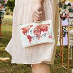 Trousse de Maquillage Personnalisée avec Nom sur Carte du Monde Cadeau d'Anniversaire de Fin d'Études pour Femme