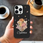 Custodia per iPhone personalizzata con bouquet di fiori di nascita e nome Regalo di compleanno per la festa della mamma