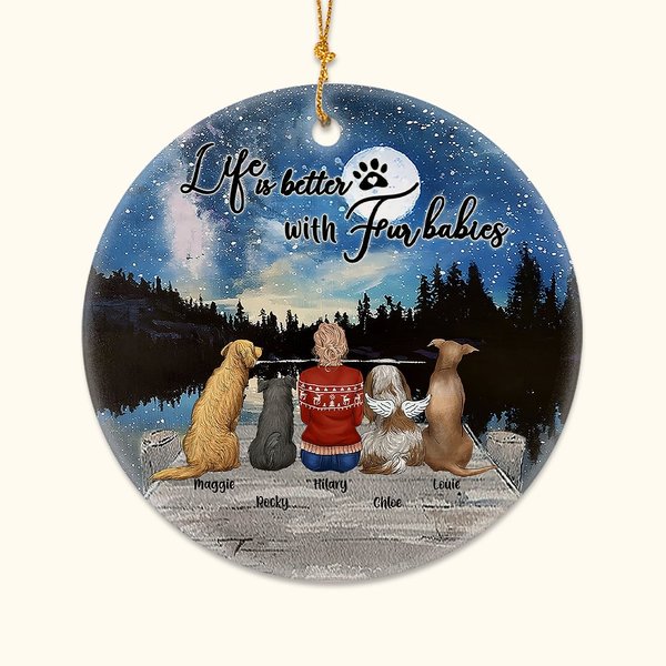 Personalized Life is Better with Fur Baby Round Ceramic Ornament with Night Starry Sky Background Christmas Birthday Gift for Dog Lover