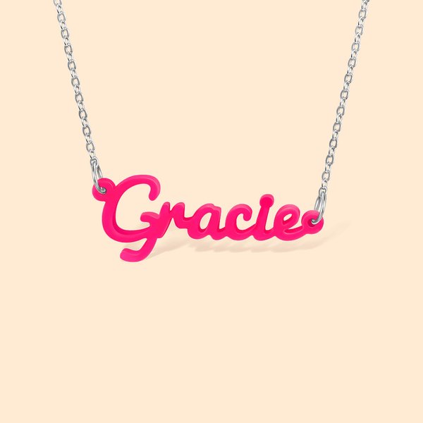 Personalisierte Acryl rosa Name Halskette Trendy Mädchen Anhänger Schmuck Multicolor verfügbar Geburtstag Geschenk für sie