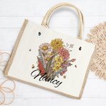 Bolsa de yute personalizada con nombre y acuarela de nacimiento Ramo de flores Accesorio de viaje de gran capacidad Regalo de cumpleaños del Día de la