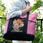 Bolsa de gran capacidad personalizada con nombre y bolsillos de malla para ramo de flores de nacimiento Día de la Madre Regalo de cumpleaños para la abuela Mamá