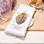 Personalized Retro Birth Flower Bouquet Waffle Cotton Tea Towel with Name Garden Theme Kitchen Decoration Housewarming Family Gift for Mom Grandma