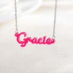 Personalised Acrylic Pink Name Necklace Trendy Girl Pendant Jewellery Multicolor Available Birthday Gift for Her