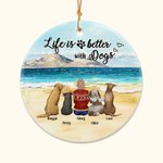 Henkilökohtainen Elämä on parempaa koiran kanssa Pyöreä keraaminen koriste, jossa on merinäköala tausta Joulu Syntymäpäivälahja koiran ystävälle