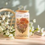Personalized Birth Flower Bouquet 20oz Name Glass Tumbler with Straw and Bamboo Lid Gift for Grandma Mother
