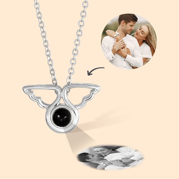 Collana personalizzata con proiezione di foto di ali d'angelo Regalo di compleanno anniversario per lei