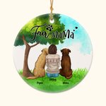 Personalizzato Mamma o papà di pelliccia Ornamento rotondo in ceramica con sfondo verde Regalo di Natale e compleanno per gli amanti dei cani