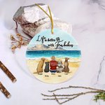 Personalized Life is Better with Fur Baby Round Ceramic Ornament with Sea Scenery Background Christmas Birthday Gift for Dog Lover