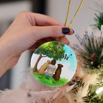 Personalizzato Mamma o papà di pelliccia Ornamento rotondo in ceramica con sfondo verde Regalo di Natale e compleanno per gli amanti dei cani