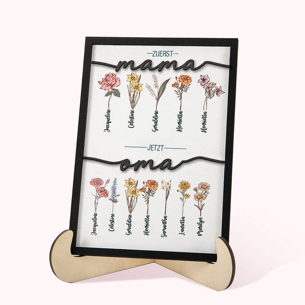 Personalisierte Geburtsblume-Garten Holztafel „Zuerst Mama Jetzt Oma“ Haus Deko Rahmenschild mit Namen Muttertag Weihnachten Geschenk