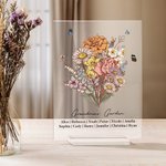 Personalized Birth Flower Bouquet Garden Acrylic Plaque Home Decoration Mother's Day Birthday Gift for Mom Grandma