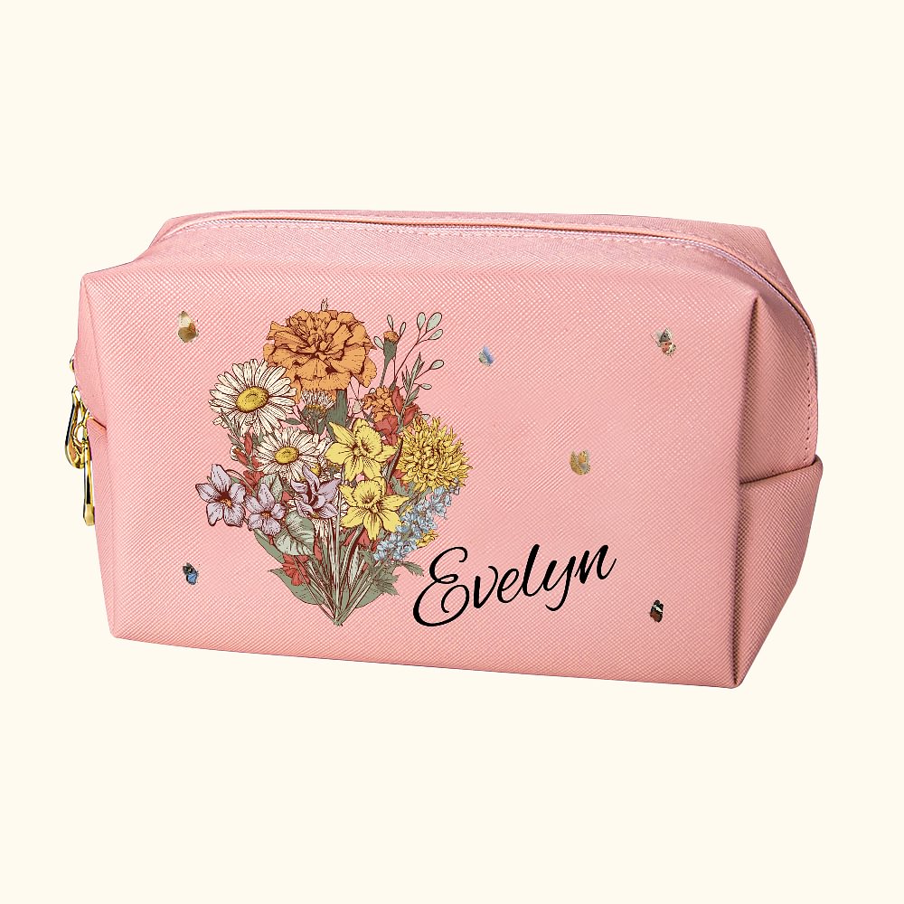 Trousse de Maquillage en Cuir Personnalisée avec Nom Cadeau Fête de Mariage Fête des Mères pour Meilleure Amie Maman Grand-Mère
