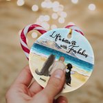 Personalized Life is Better with Fur Baby Round Ceramic Ornament with Sea Scenery Background Christmas Birthday Gift for Dog Lover