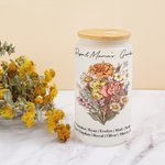 Personalized Birth Flower Bouquet 20oz Name Glass Tumbler with Straw and Bamboo Lid Gift for Grandma Mother