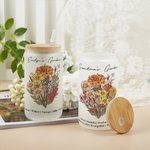 Personalized Birth Flower Bouquet 20oz Name Glass Tumbler with Straw and Bamboo Lid Gift for Grandma Mother
