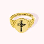 Personalisierter Kreuz Siegelring mit Geburtsblumen und Text Gravur Taufe Muttertag Geschenk für Damen