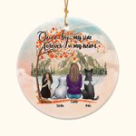 Personalized Once by My Side Forever in My Heart Round Ceramic Ornament with Red Maple Leaf Background Christmas Birthday Gift for Dog Lover