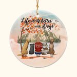 Henkilökohtainen elämä on parempaa koiran kanssa pyöreä keraaminen koriste punainen vaahteranlehti tausta joulu syntymäpäivälahja koiranrakastajaan