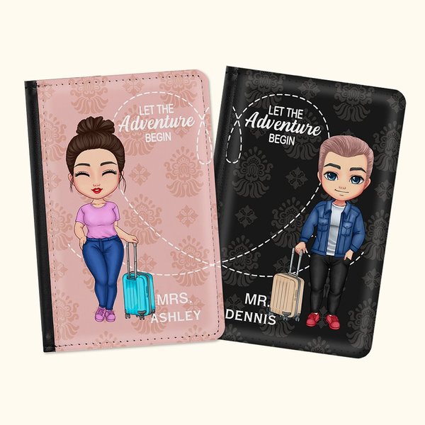 Personalisierte Multicolor Let The Adventure Begins Passport Cover mit Namen Geburtstag Geschenk für Paar