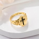 Personalisierter Kreuz Siegelring mit Geburtsblumen und Text Gravur Taufe Muttertag Geschenk für Damen